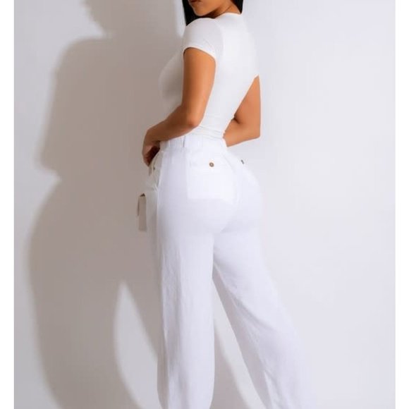 Linen Blend Straight Leg Pants - Picture 2 of 2